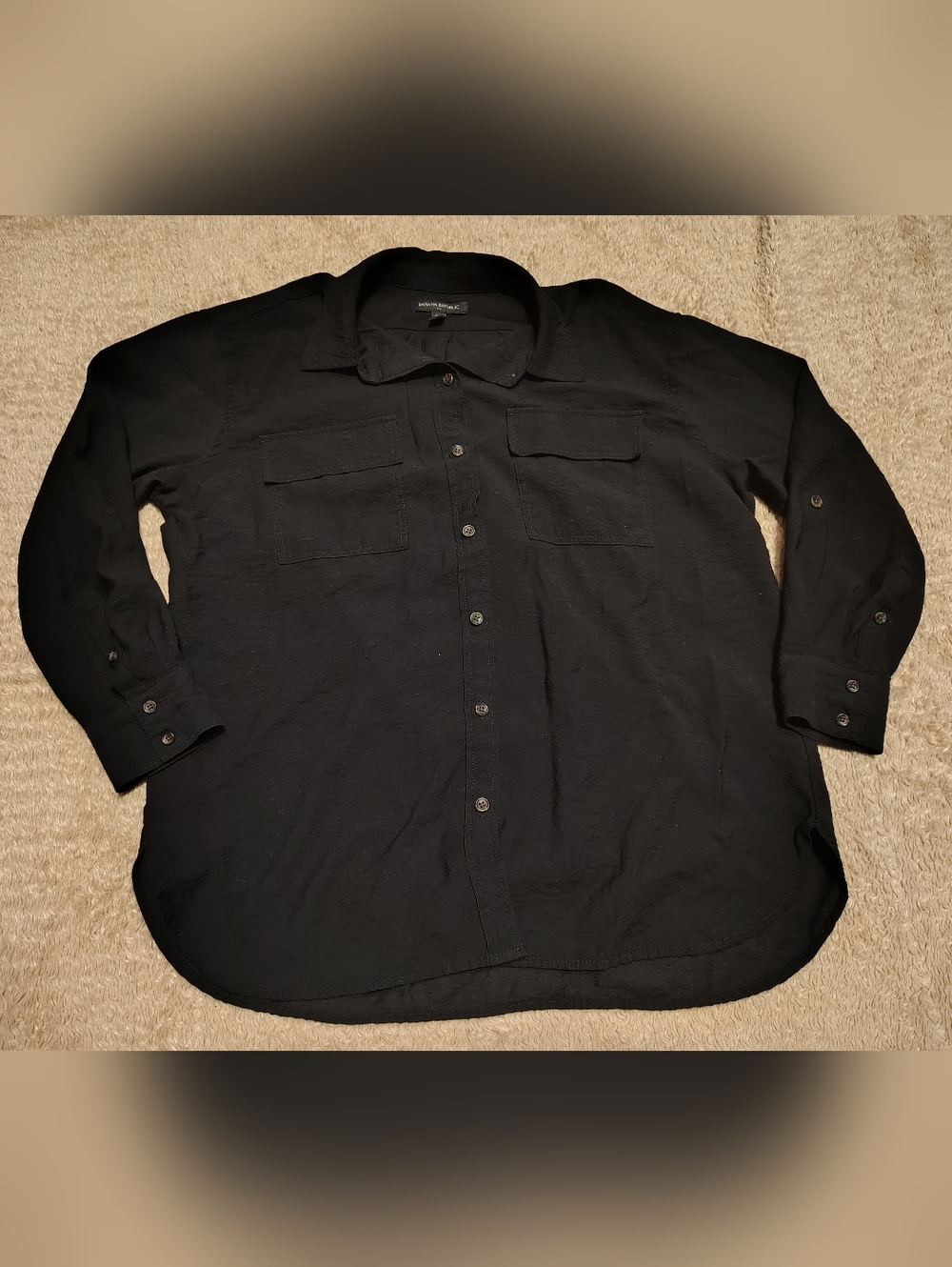 Banana Republic Womens Basic Solid Black Button Down Collared Shirt Petite Small